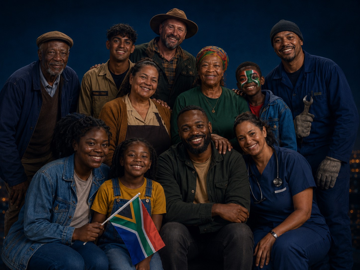 A cross-section of a South African community standing together